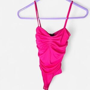 Hot Pink Express Body Contour Double Layer Thong Bodysuit - Size XS
